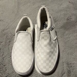 Vans White Tonal Checkerboard Slip-On Sneakers
